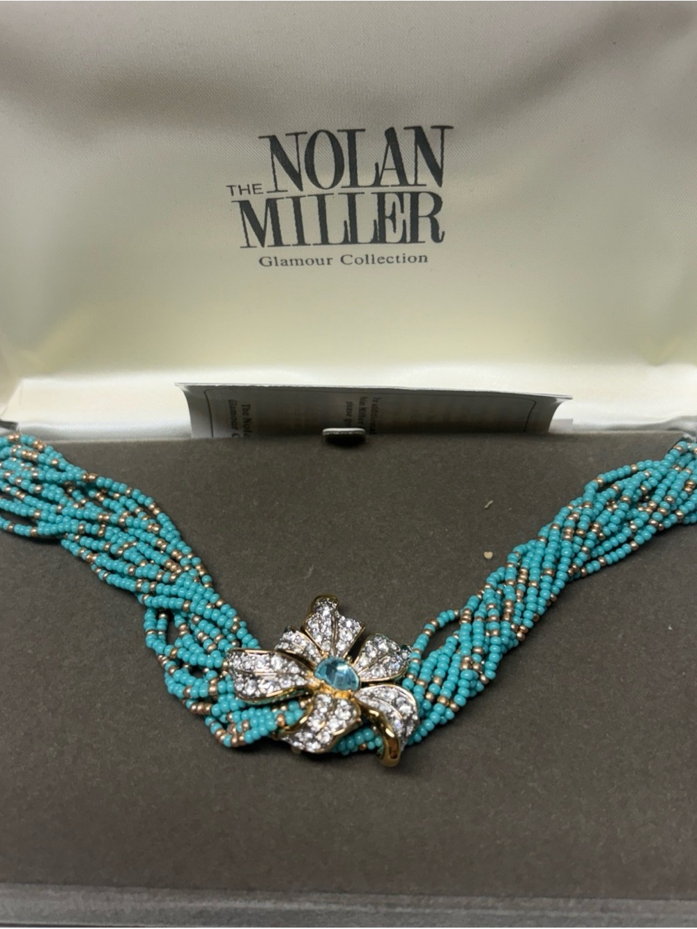 Nolan Miller Turquoise Multi-Strand Beaded Necklace with Crystal Flower